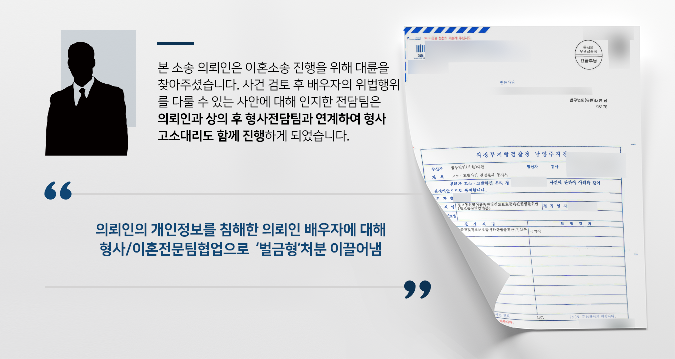 형사소송변호사가 형사고소를 진행한 결과, 피고소인에게 벌금형 처분이 내려짐