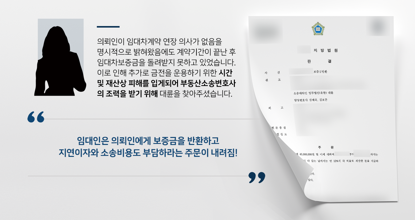 [전세자금반환소송 승소사례] 부동산소송변호사의 도움으로 지연이자와 소송비용도 함께 청구