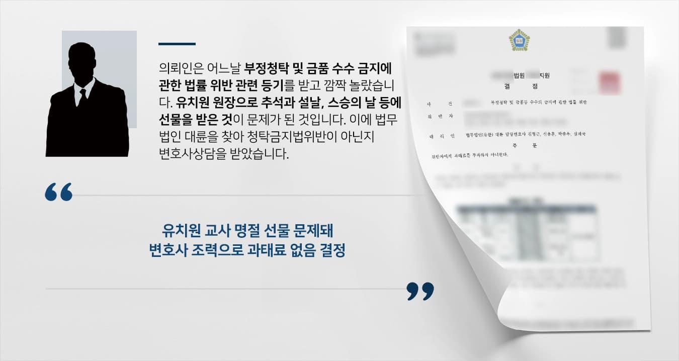 [청탁금지법 위반 사례] 변호사상담 통해 사건해결! 법원 과태료 부과하지 않아