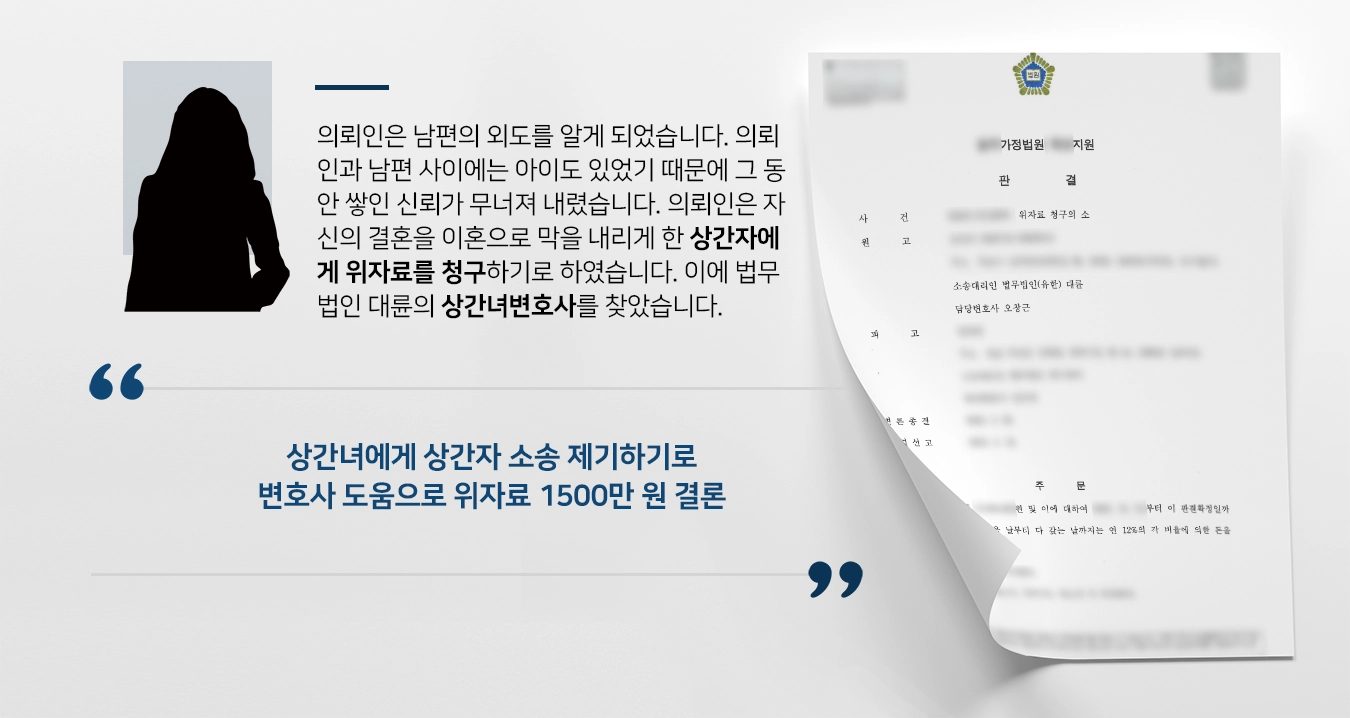 [상간자소송 승소사례] 상간녀변호사 조력으로 위자료 1500만원 확정