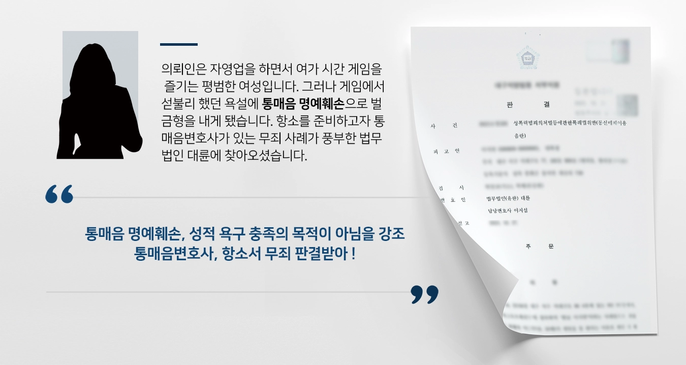 [통매음 명예훼손 무죄] 온라인 게임에서 욕설로 벌금형 받았지만, 항소에서 대륜의 통매음변호사의 조력으로 무죄 판결