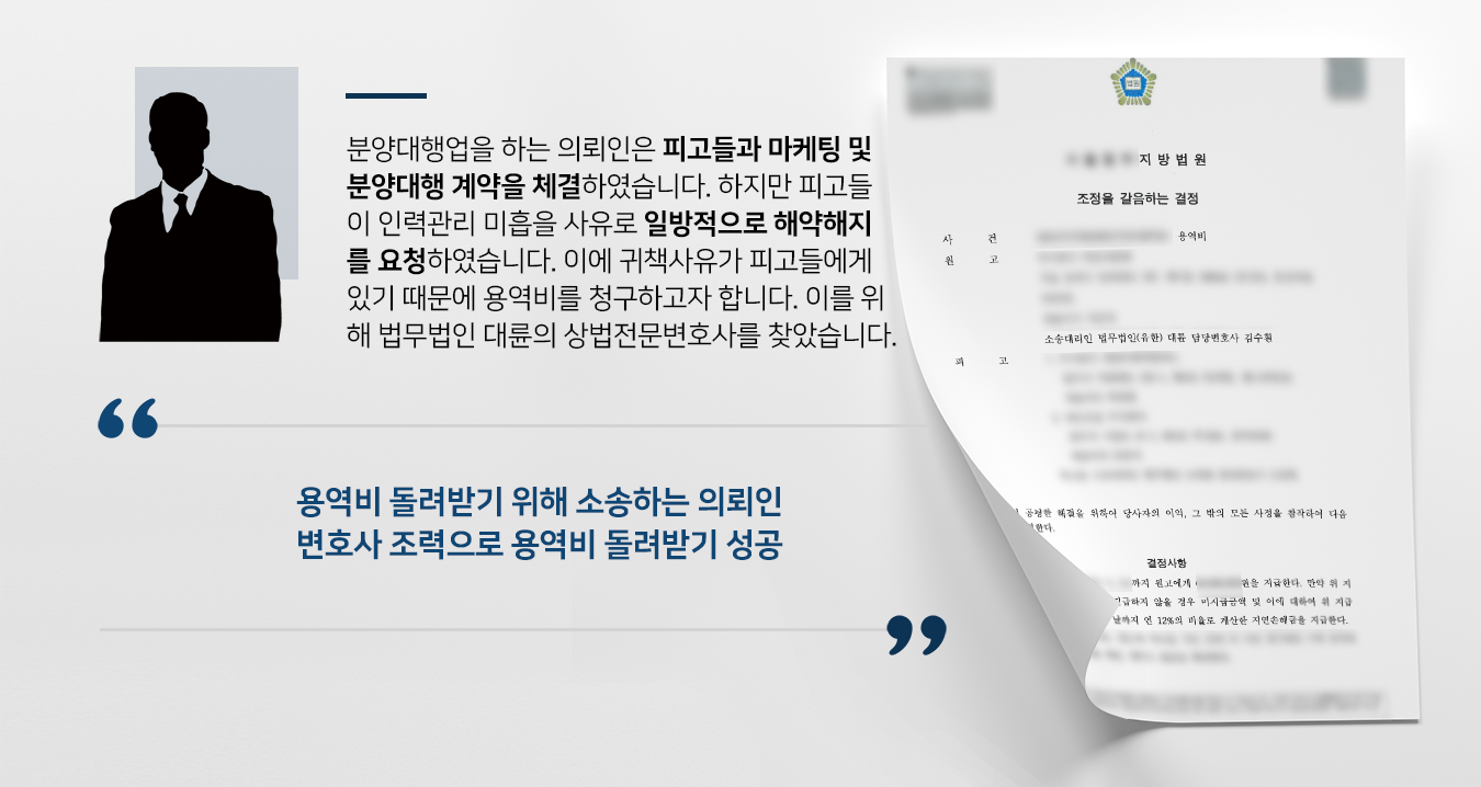 [기업소송 승소] 상법전문변호사 도움으로 계약해지에 따른 용역비 지급 성공