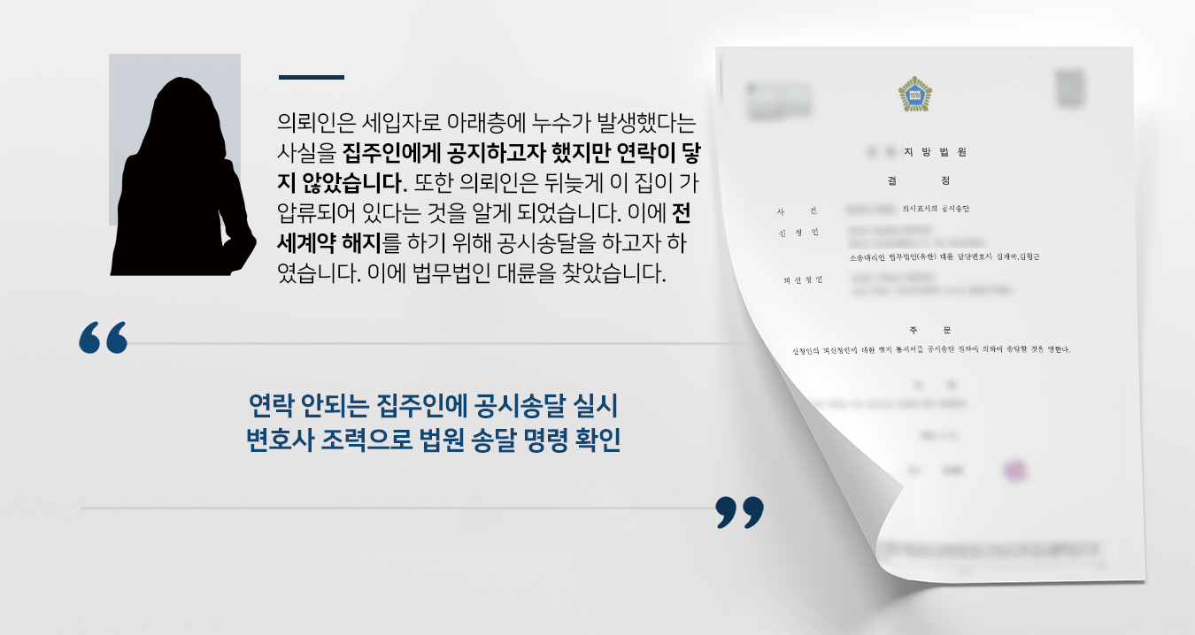 [변호사상담 결과] 부동산변호사 조력으로 법원 전세계약 해지 공시송달 결정