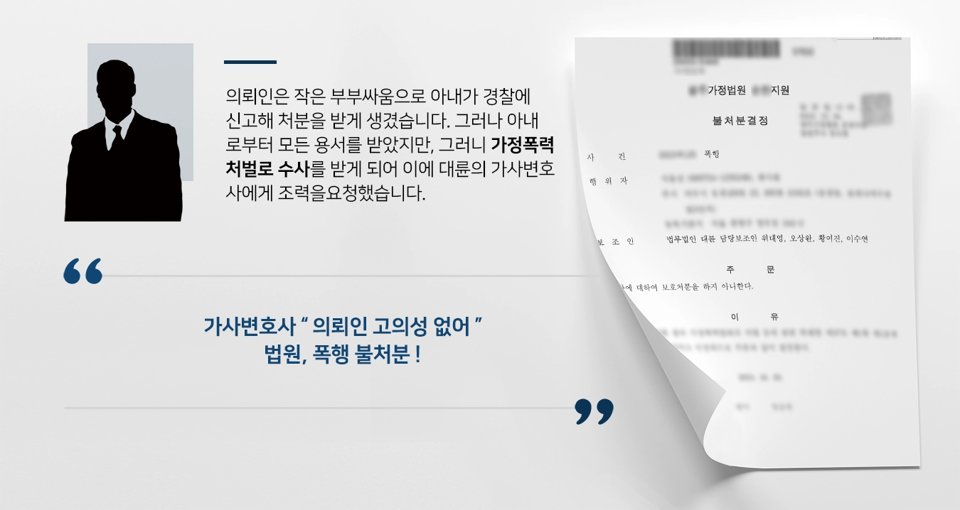 [가정폭력처벌 사례] 가사변호사의 조력에 보호처분 기각 받아