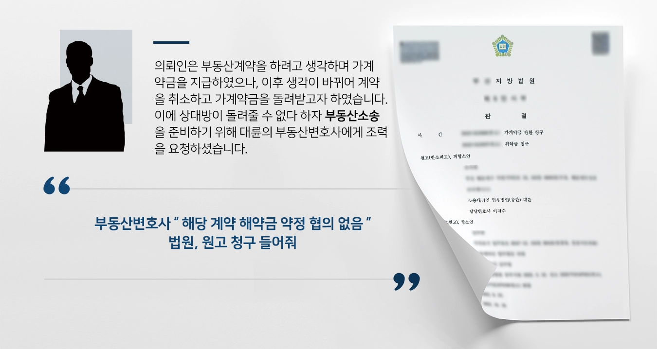 [부동산소송 승소] 부동산변호사의 조력에 가계약금 돌려받아 