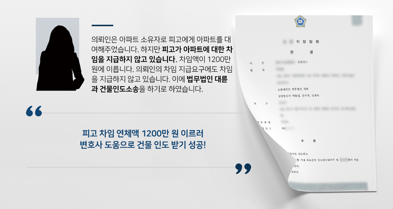 [건물인도 소송 승소] 민사변호사 활약으로 차임 미루는 세입자에 건물인도 받음