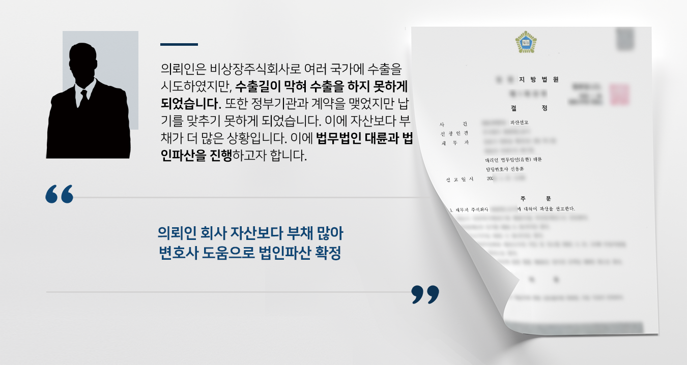 [기업파산 사례] 자산보다 부채 많은 법인, 회생파산변호사 조력으로 법인파산 성공