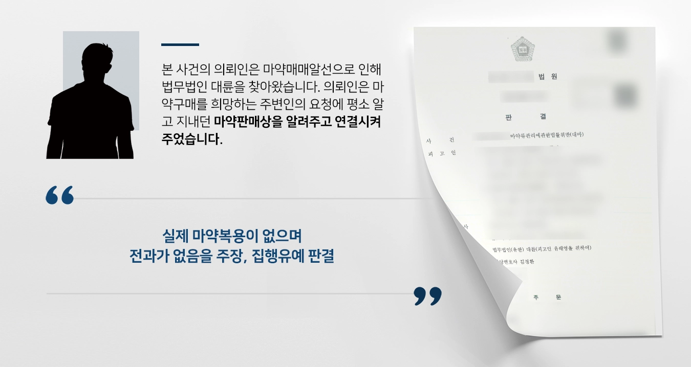 [마약초범 의뢰인 변호사례] 마약매매알선으로 기소된 의뢰인 집행유예 받아냄 