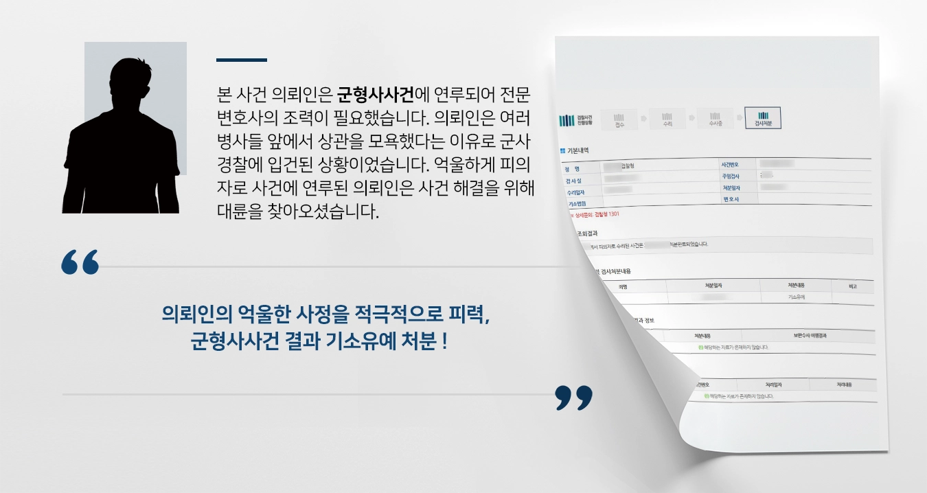 [군형사사건 조력사례] 상관 모욕으로 군사경찰에 입건되어 찾아온 의뢰인, 기소유예 받아냄