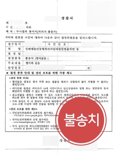 [성매매알선 혐의 불송치] 성매매처벌법위반했으나 전문변호인 조력으로 경찰 단계 혐의없음 불송치