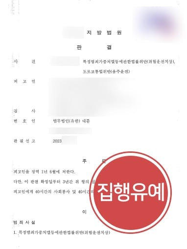 [위험운전치상 등 집행유예] 만취 상태의 음주사고초범, 피해자와 합의못했지만 실형을 면함