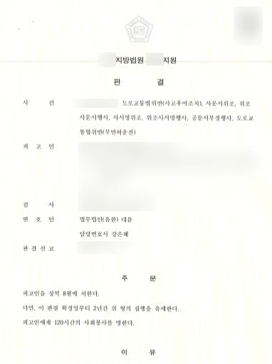 [도주치상죄 등] 교통사고변호사, 타인의 운전면허로 운전한 도주치상죄 집행유예 성공