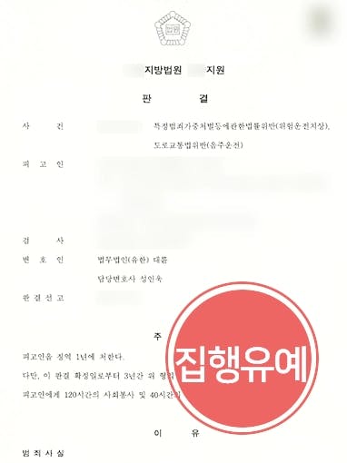 [위험운전치사상 집행유예] 음주운전피해자 수주 간 치료 요하는 상해 입었음에도 실형 면한 사례