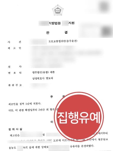 [음주운전3회 집행유예] 음주 재범 아픈 가족 책임지고 있는 점 참작되어 실형 면해